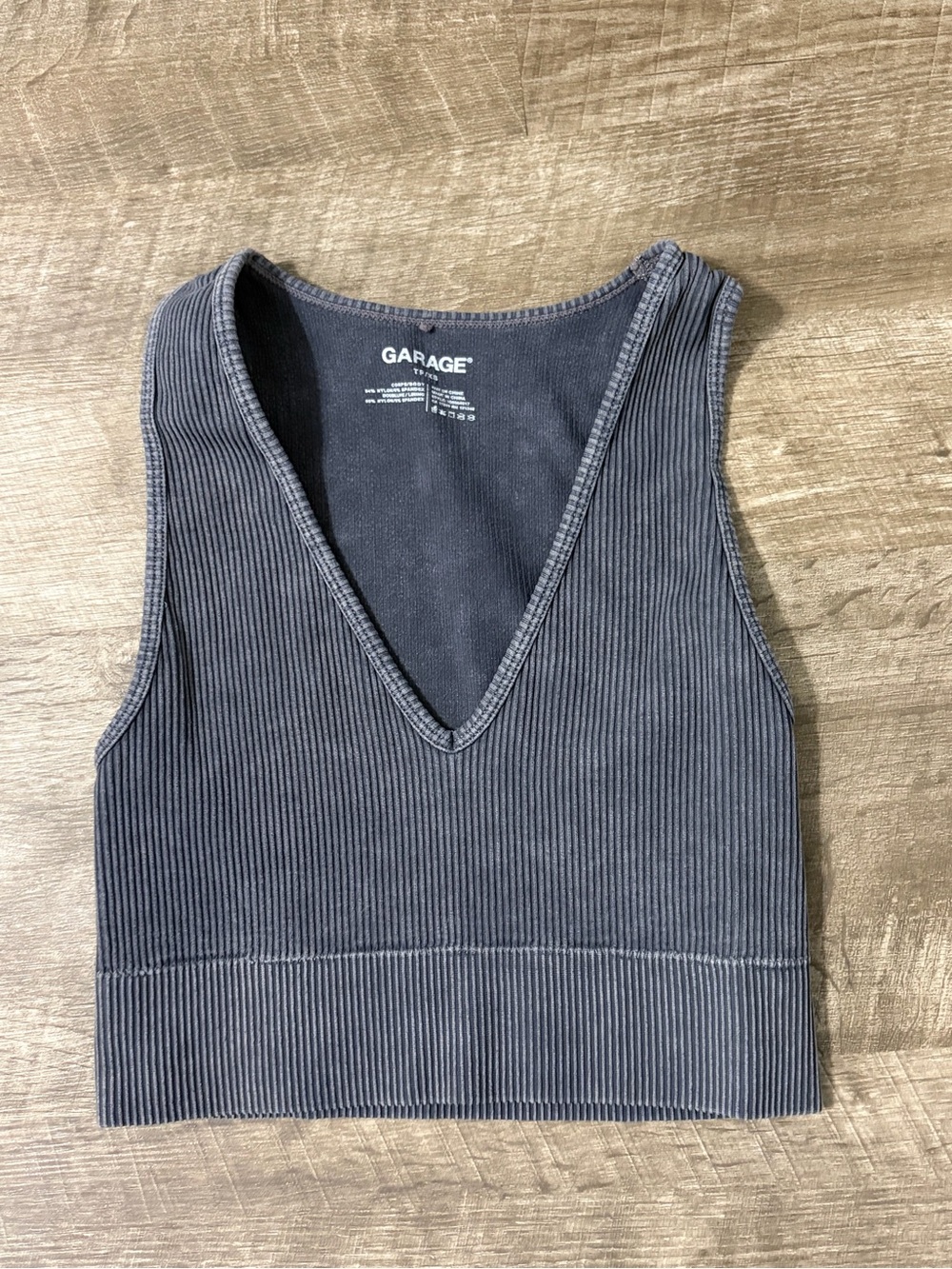 GARAGE Ribbed V-Neck Cropped Tank - Charcoal